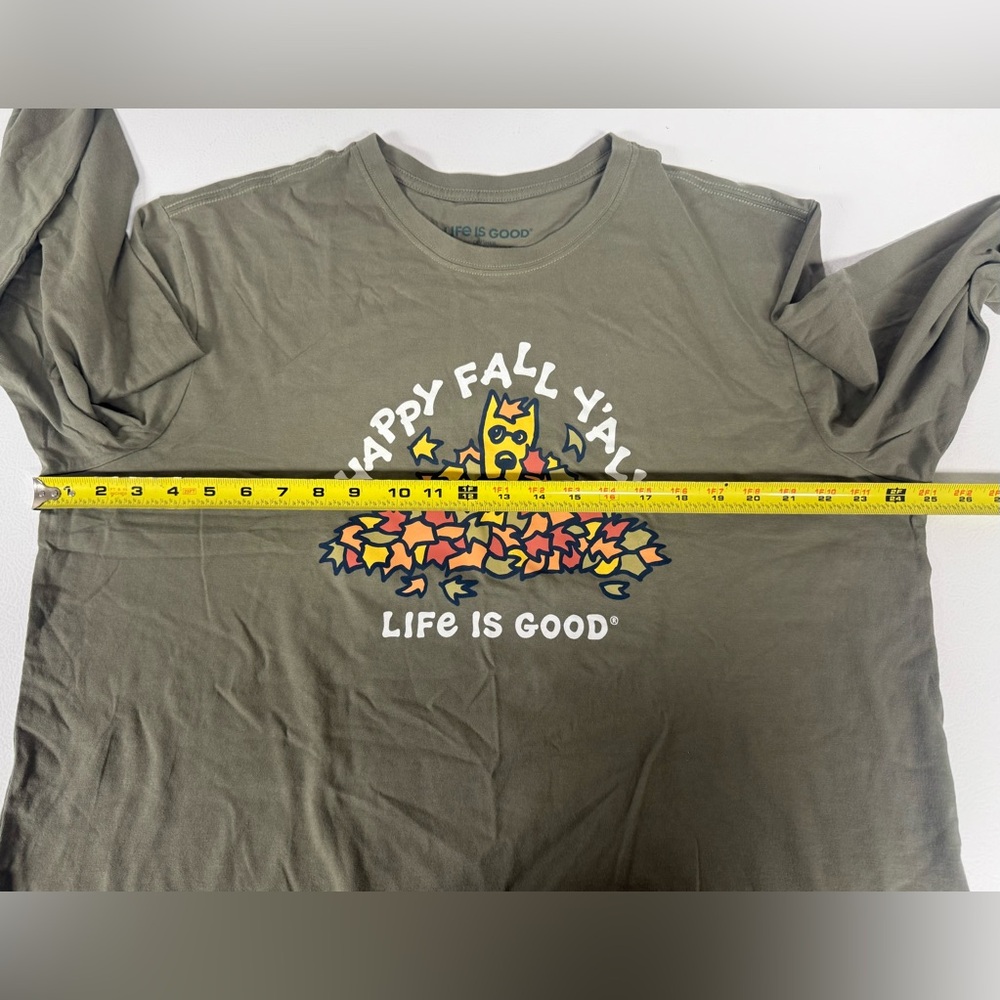 Life Is Good Long Sleeve Crusher T-Shirt Happy Fall Yall Green Leaves Dog Men XL - Picture 6 of 9